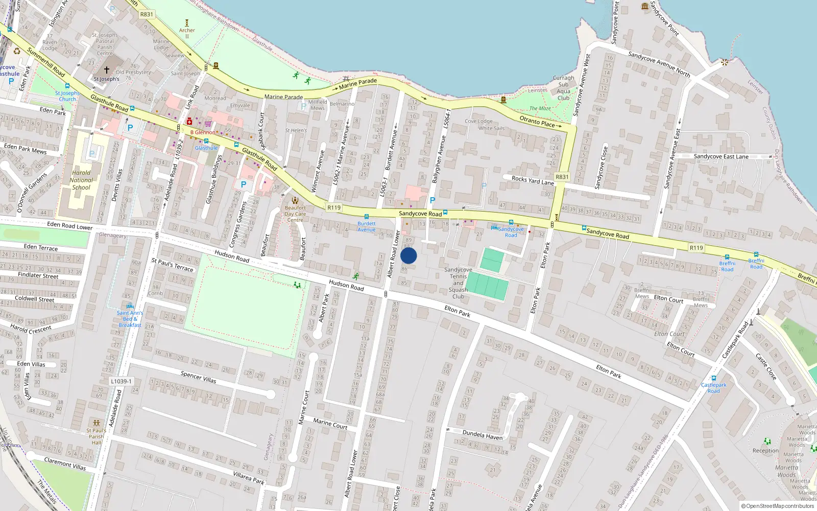 Overhead map showing the location of 87A Albert Road Lower, Dublin