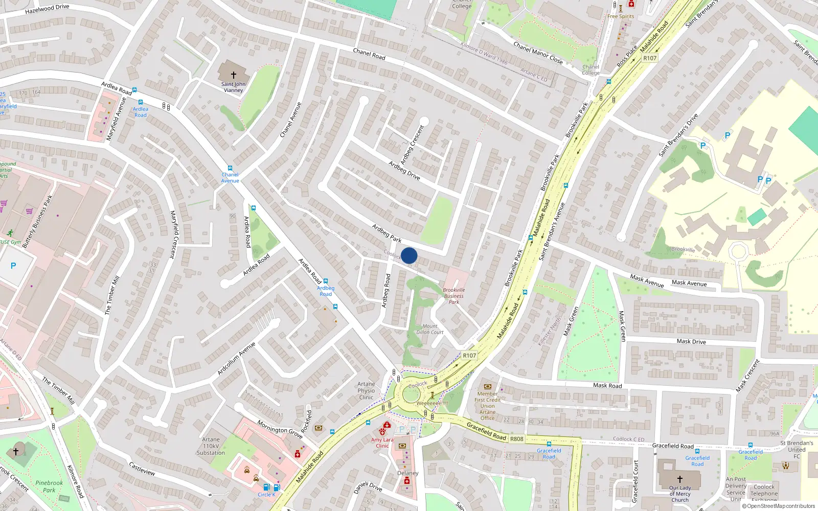 Overhead map showing the location of 88 Ardbeg Park, Dublin 5