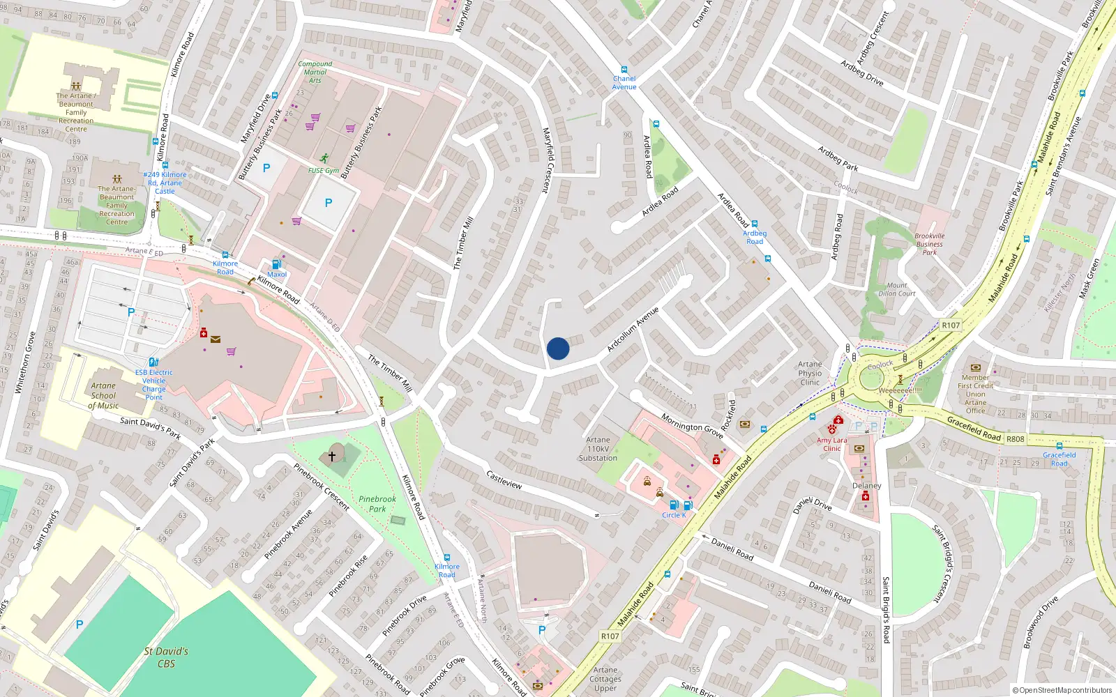 Overhead map showing the location of 88 Ardcollum Avenue, Artane, Dublin 5