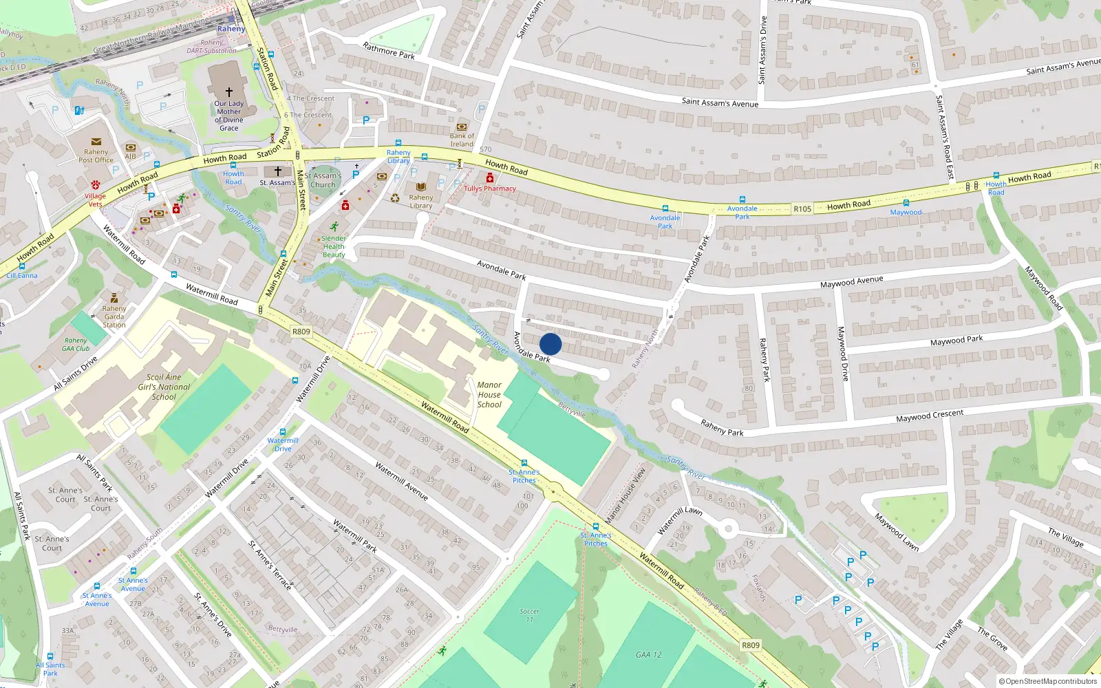 Overhead map showing the location of 88 Avondale Park, Dublin 5