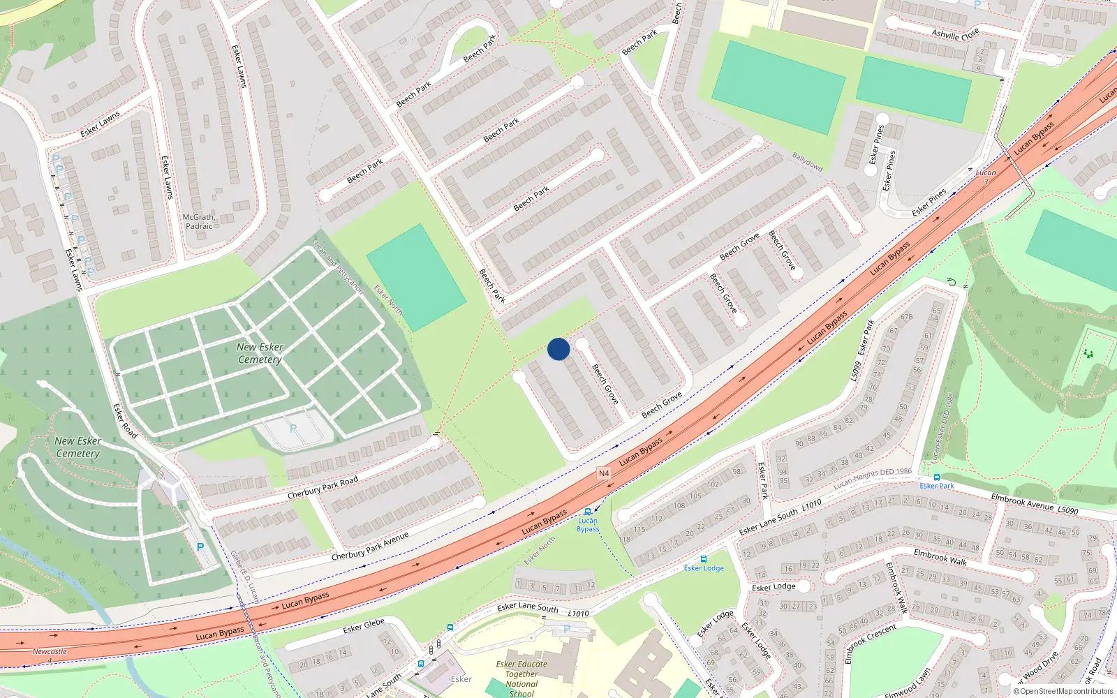 Overhead map showing the location of 88 Beech Grove, Lucan, Dublin