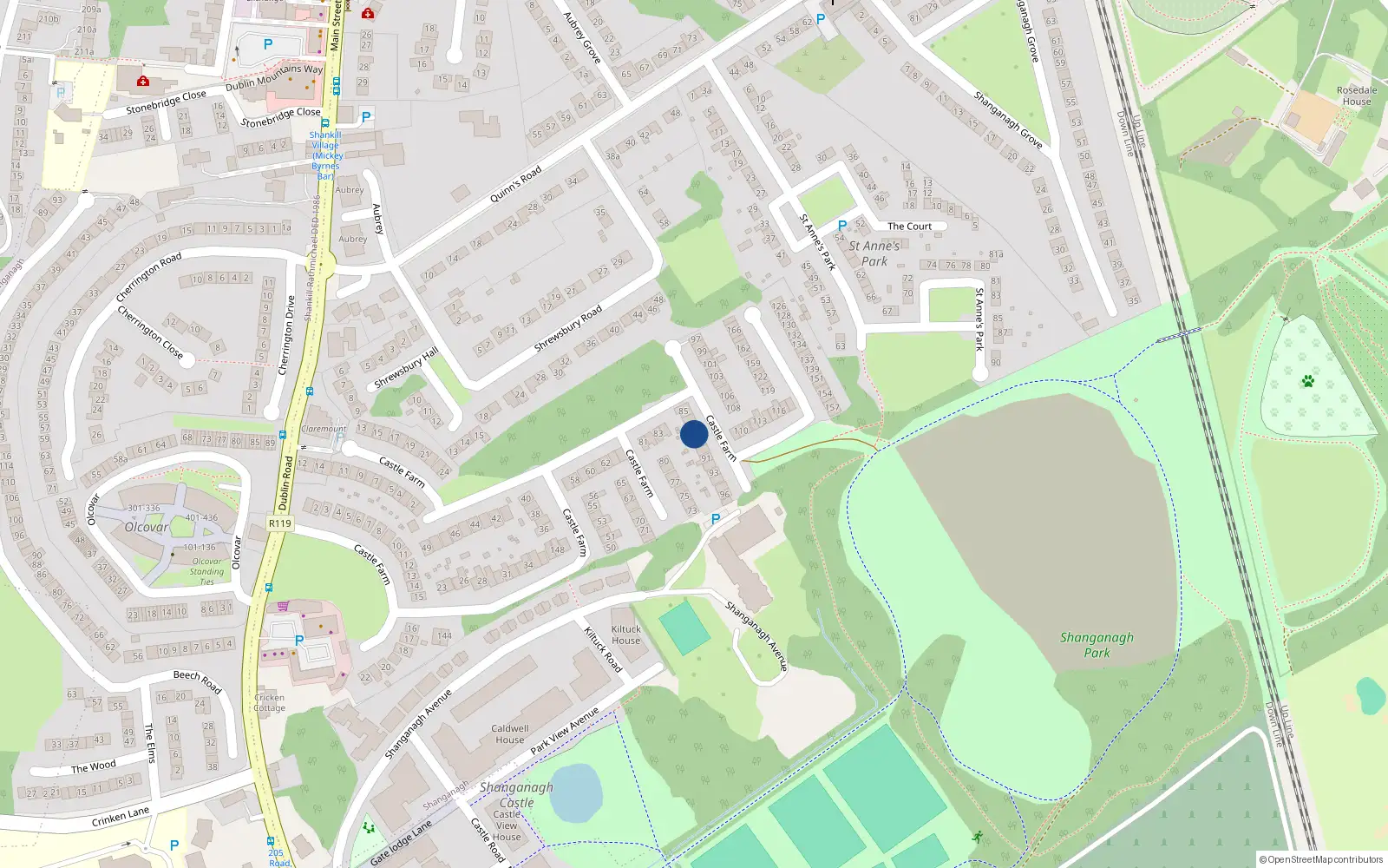 Overhead map showing the location of 88 Castle Farm, Shankill