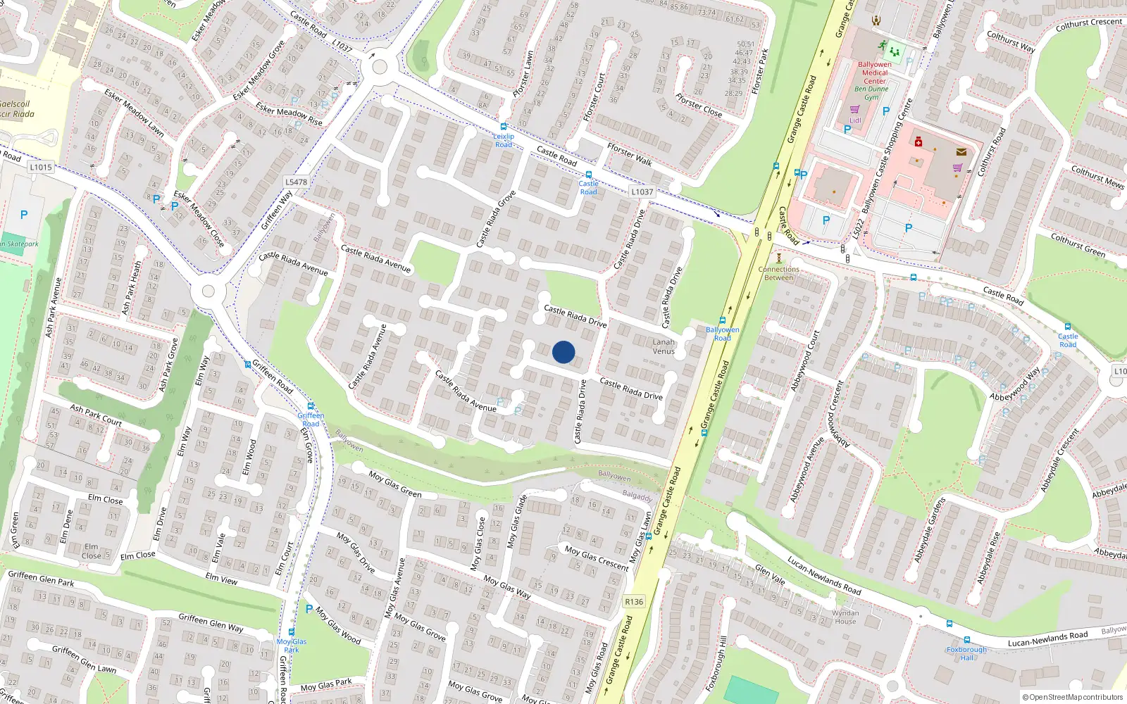 Overhead map showing the location of 88 Castle Riada Drive, Lucan