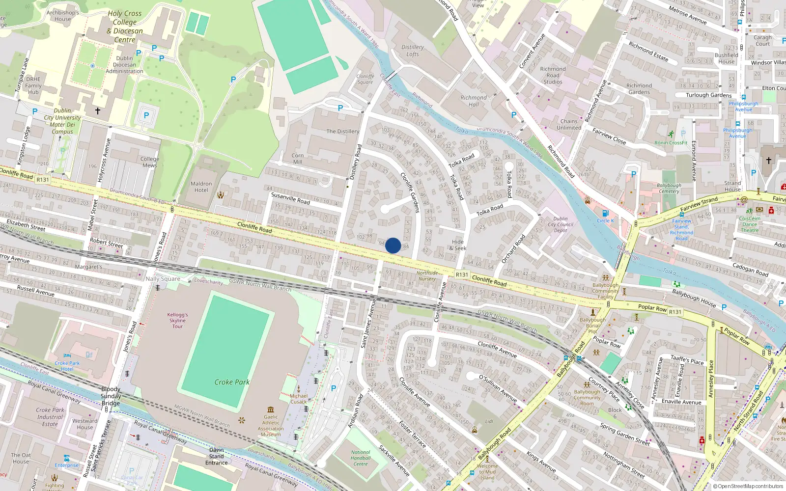 Overhead map showing the location of 88 Clonliffe Road, Dublin 3