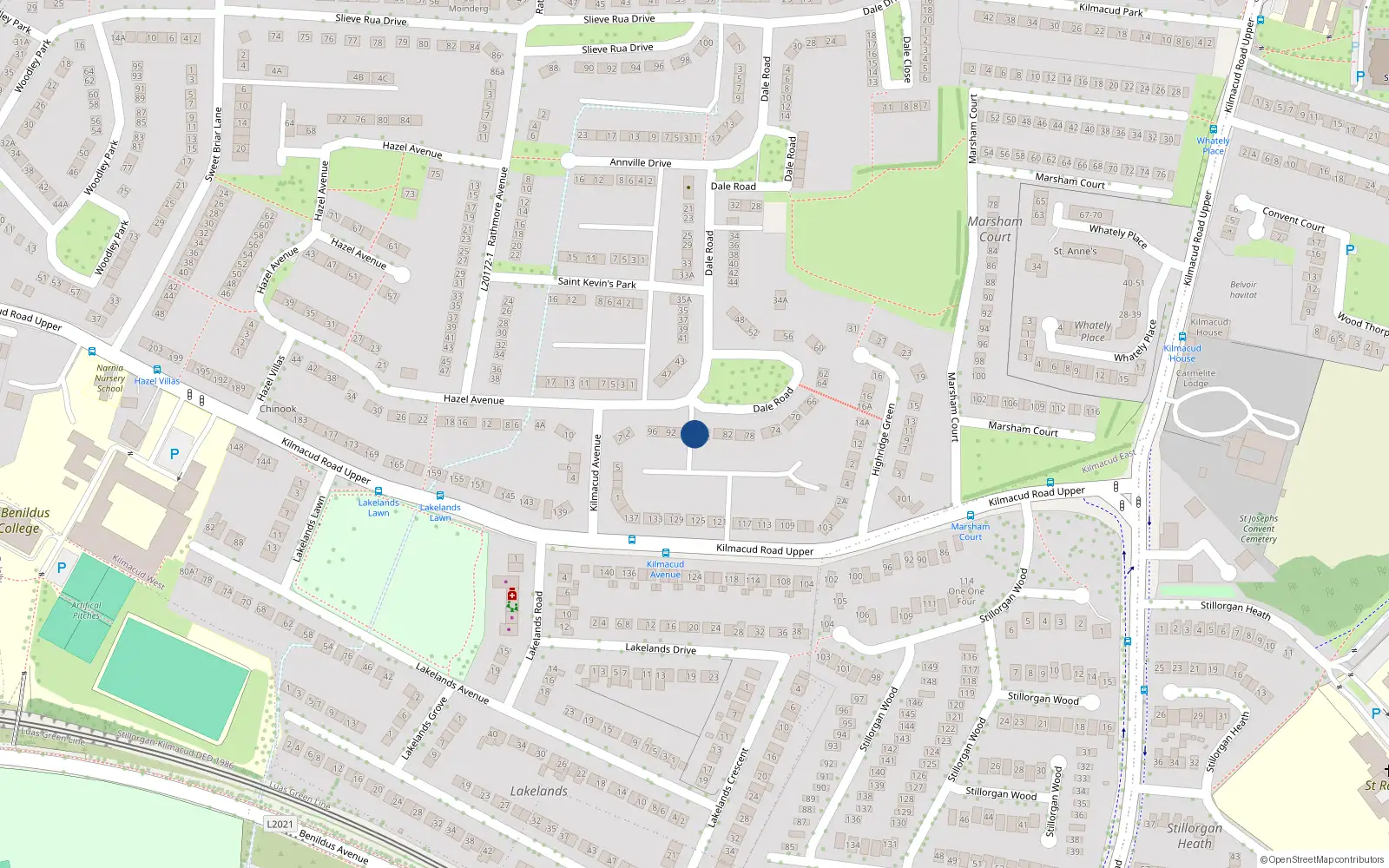 Overhead map showing the location of 88 Dale Road, Dublin