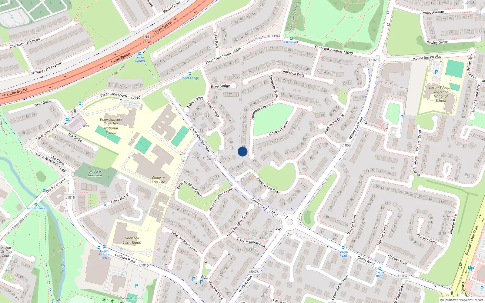 Overhead map showing the location of 88 Elmbrook Crescent, Lucan
