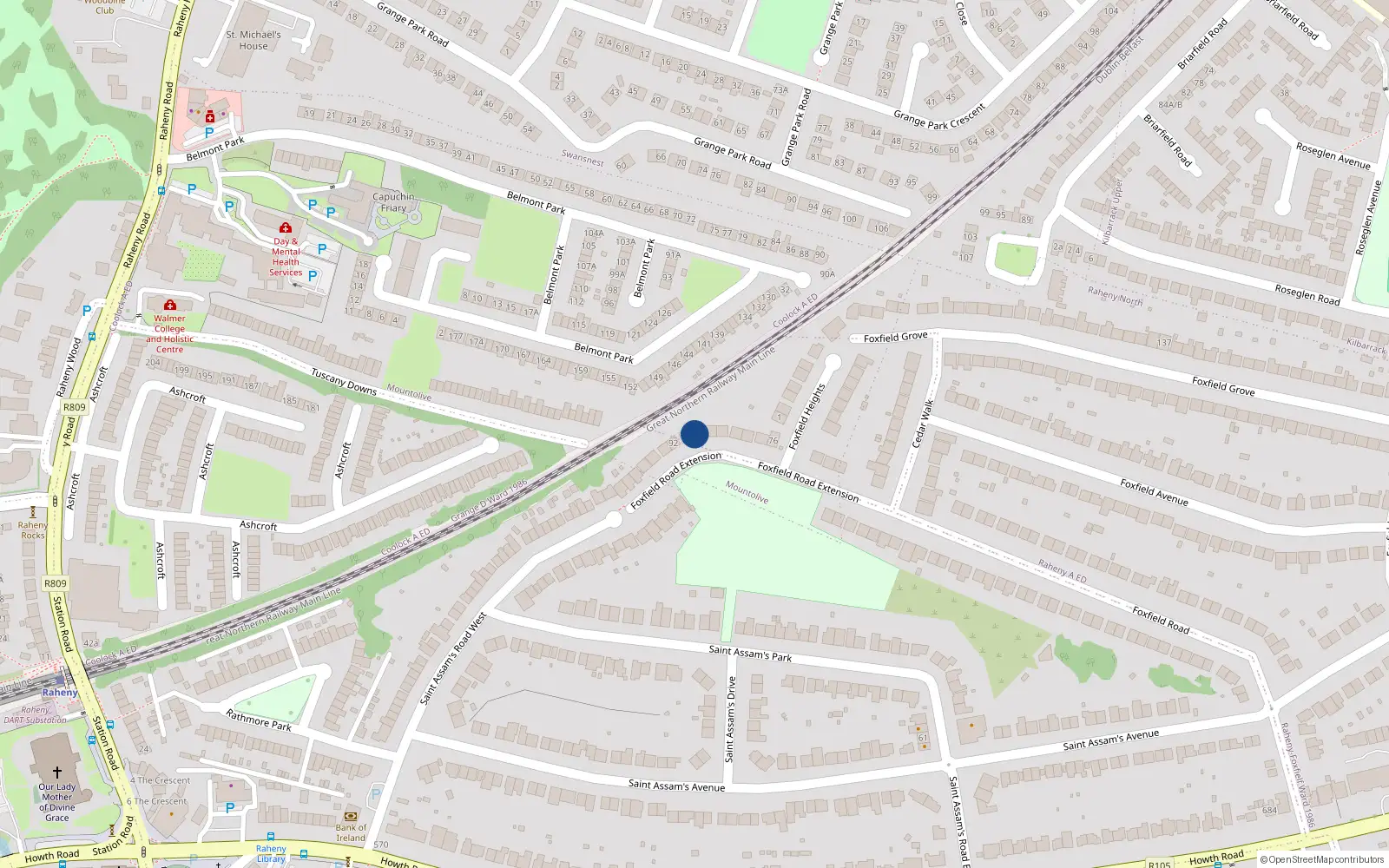 Overhead map showing the location of 88 Foxfield Road, Dublin 5