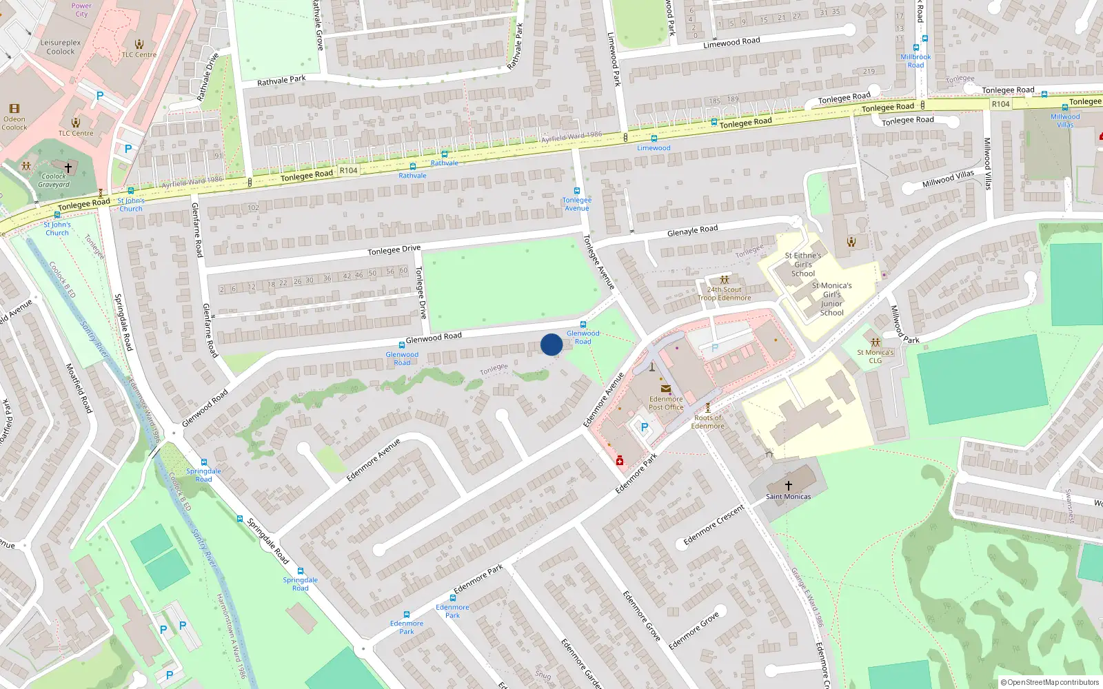 Overhead map showing the location of 88 Glenwood Road, Raheny, Dublin 5