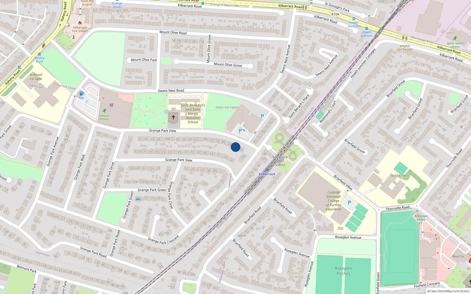 Overhead map showing the location of 88 Grange Park View, Raheny, Dublin 5