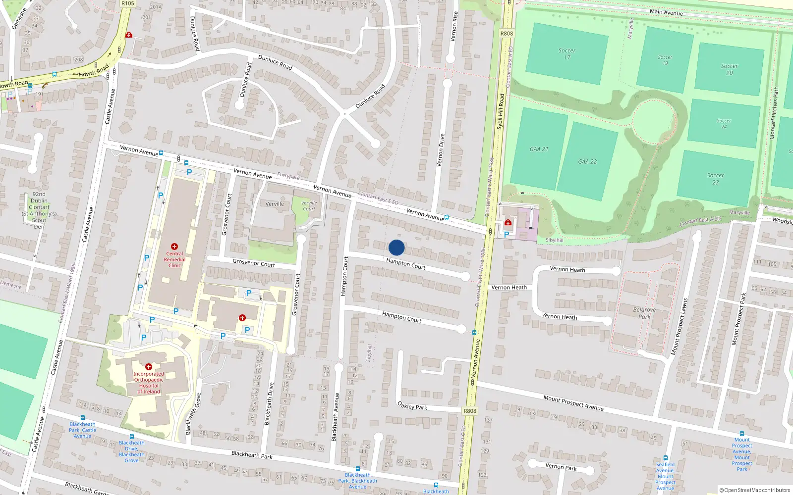 Overhead map showing the location of 88 Hampton Court, Dublin 3