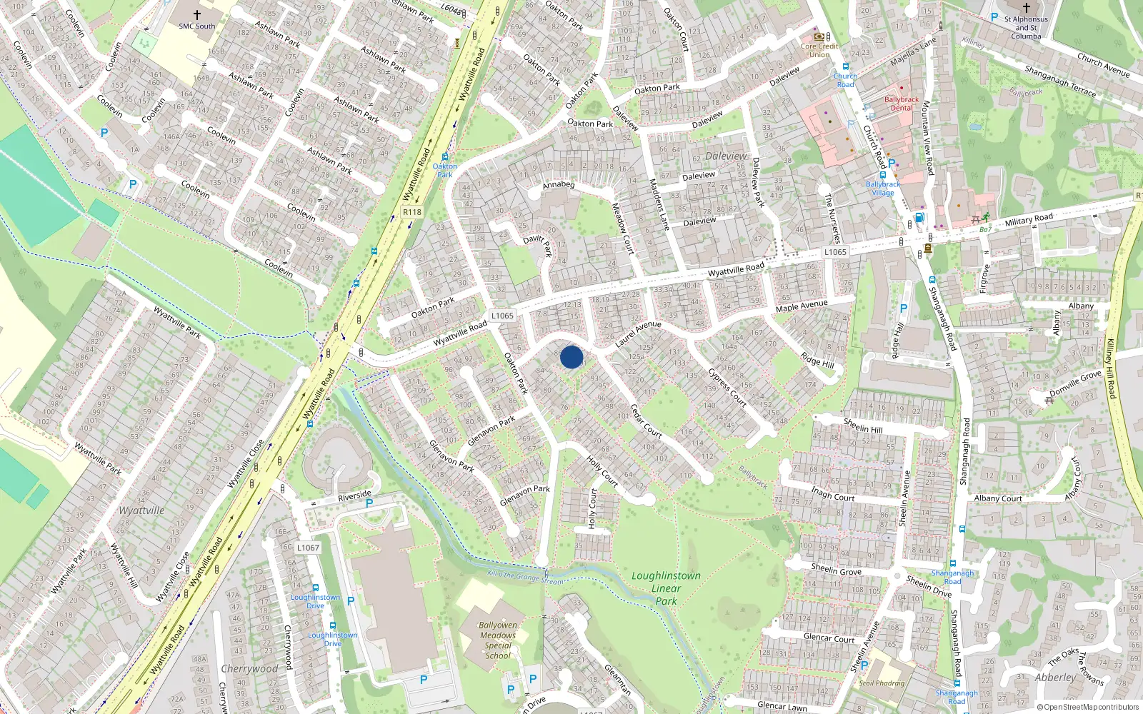 Overhead map showing the location of 88 Holly Court, Ballybrack