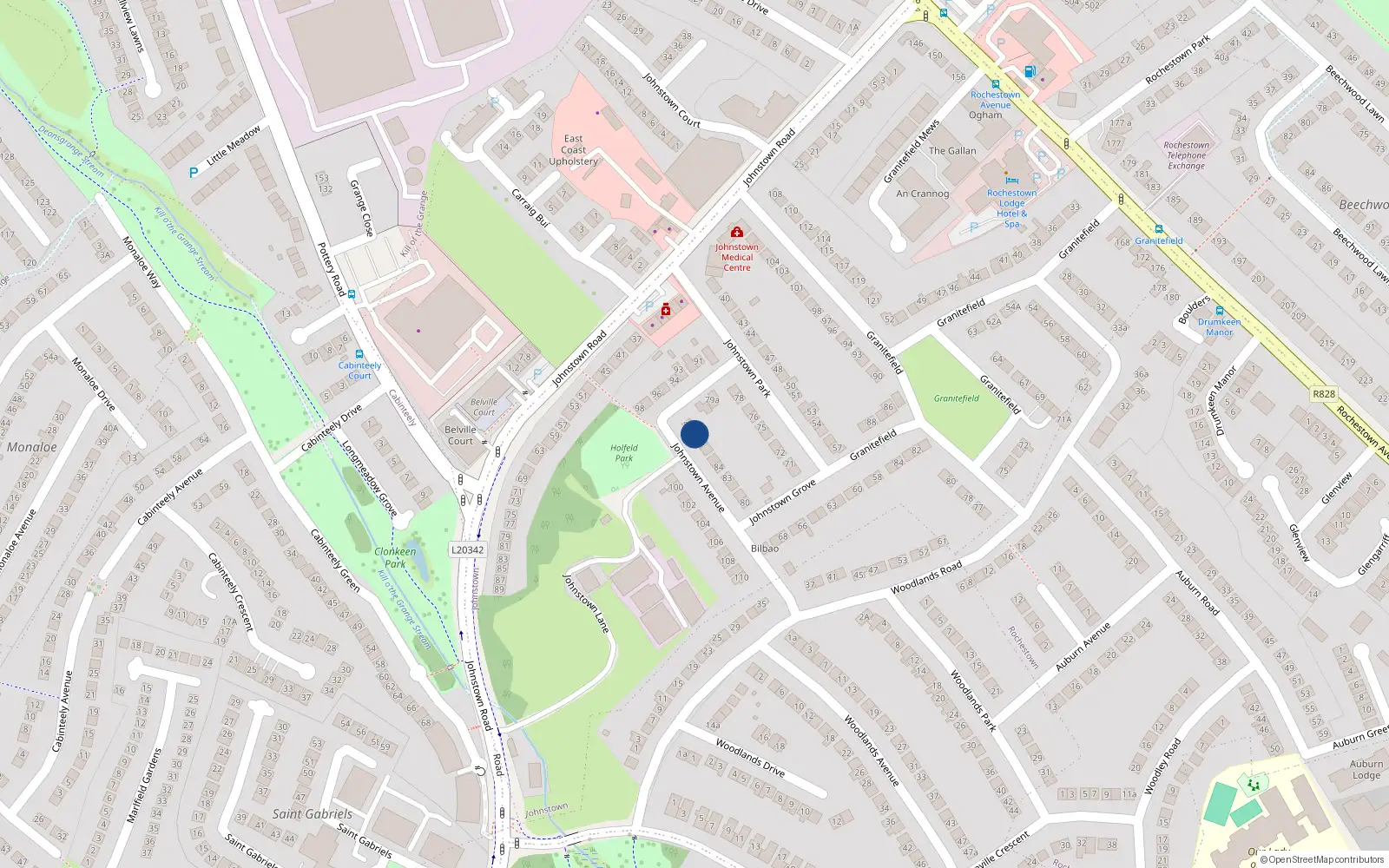 Overhead map showing the location of 88 Johnstown Avenue, Dun Laoghaire, Co Dublin