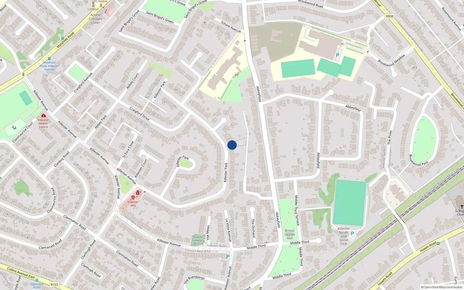 Overhead map showing the location of 88 Killester Park, Dublin 5