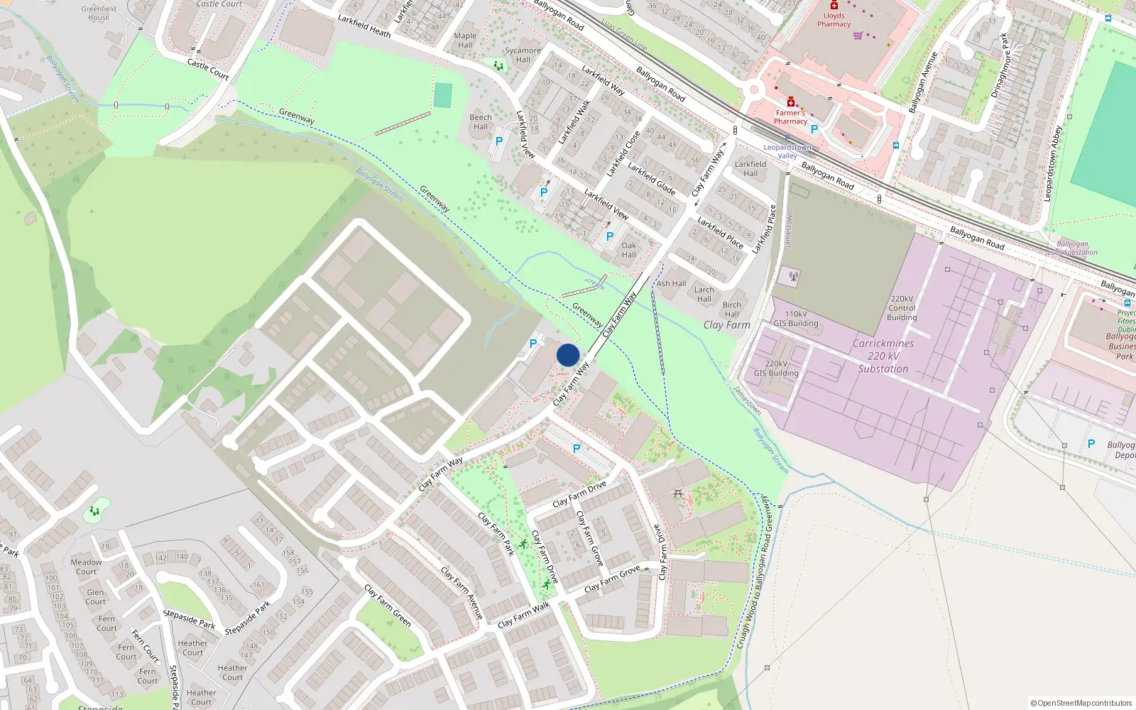Overhead map showing the location of 7Q4X+G8, Kilgobbin, Dublin