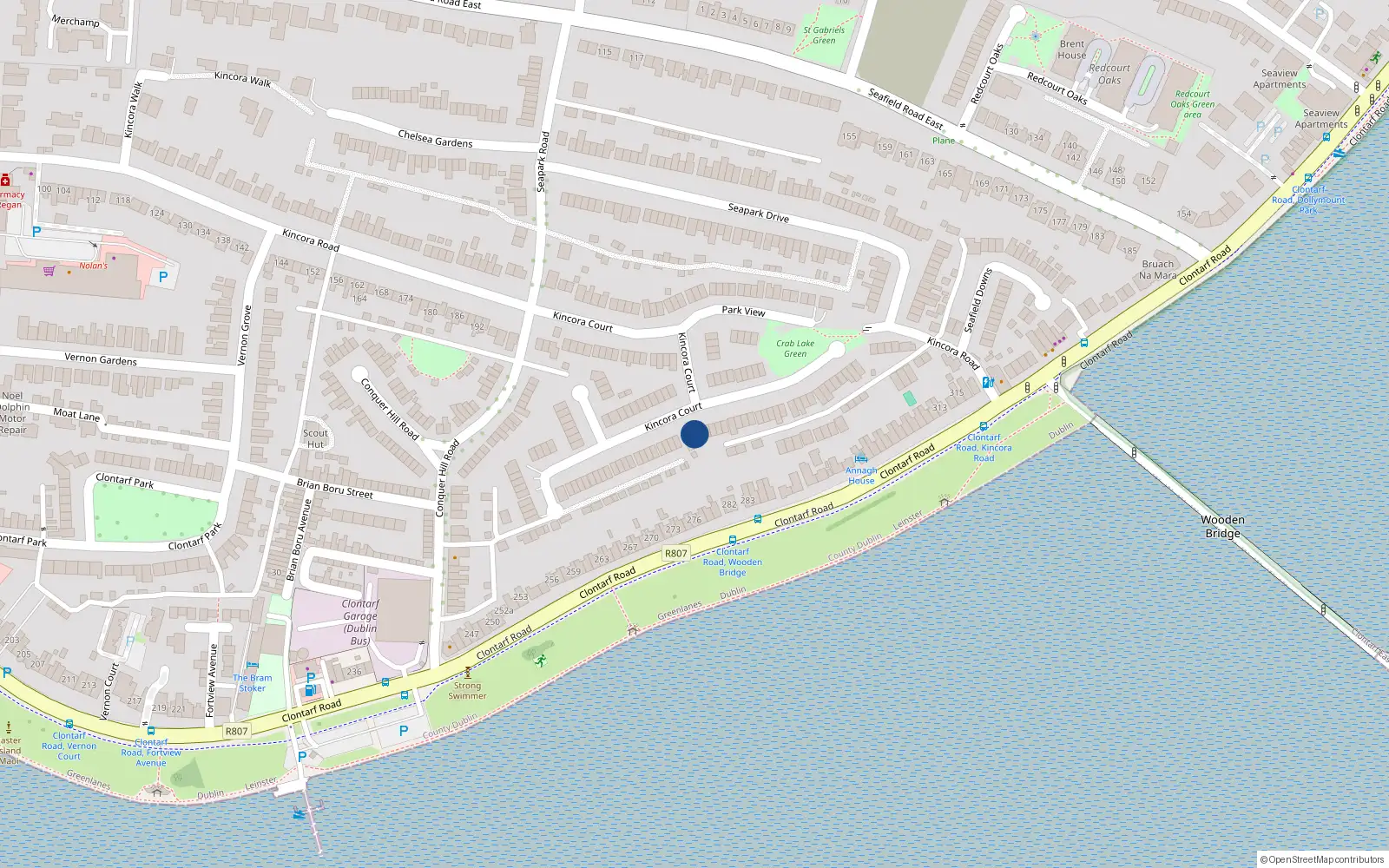 Overhead map showing the location of 88 Kincora Court, Clontarf, Dublin 3