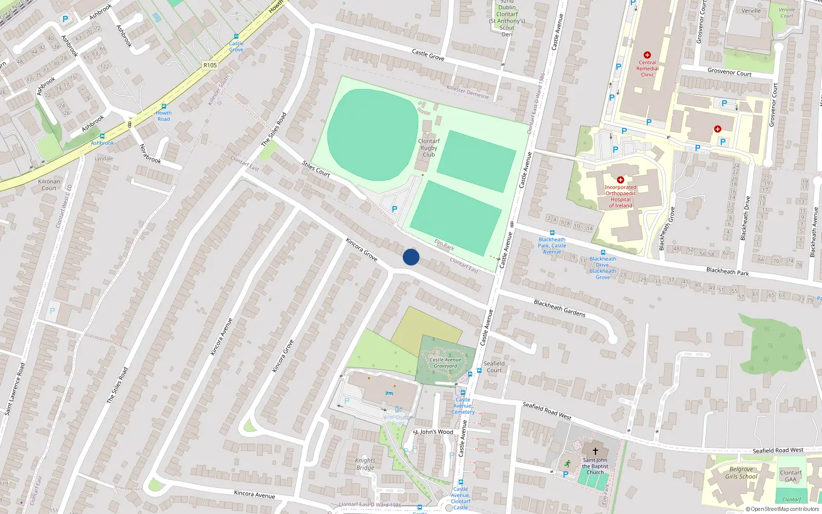 Overhead map showing the location of 88 Kincora Grove, Dublin 3