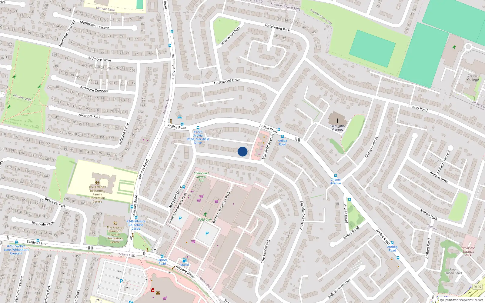 Overhead map showing the location of 88 Maryfield Crescent, Dublin 5