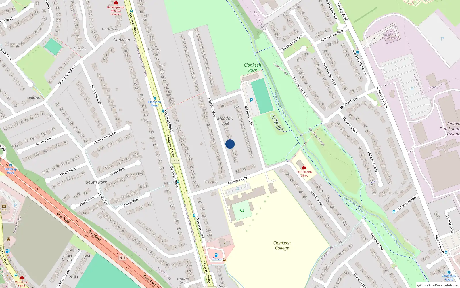 Overhead map showing the location of 88 Meadow Vale, Blackrock