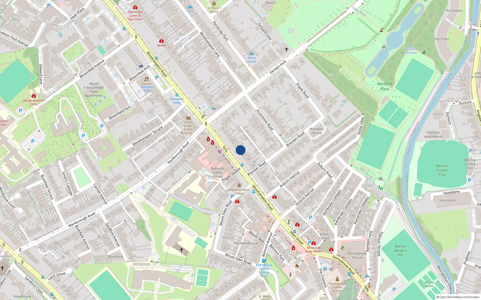 Overhead map showing the location of 88 Morehampton Road, Dublin
