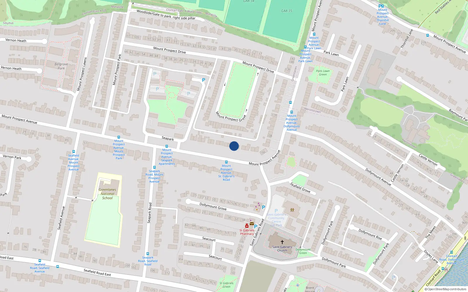 Overhead map showing the location of 88 Mount Prospect Avenue, Clontarf, Dublin 3