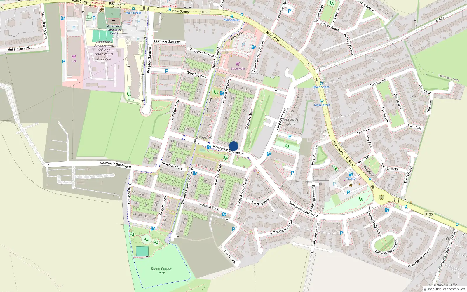 Overhead map showing the location of 88 Newcastle Boulevard, Newcastle