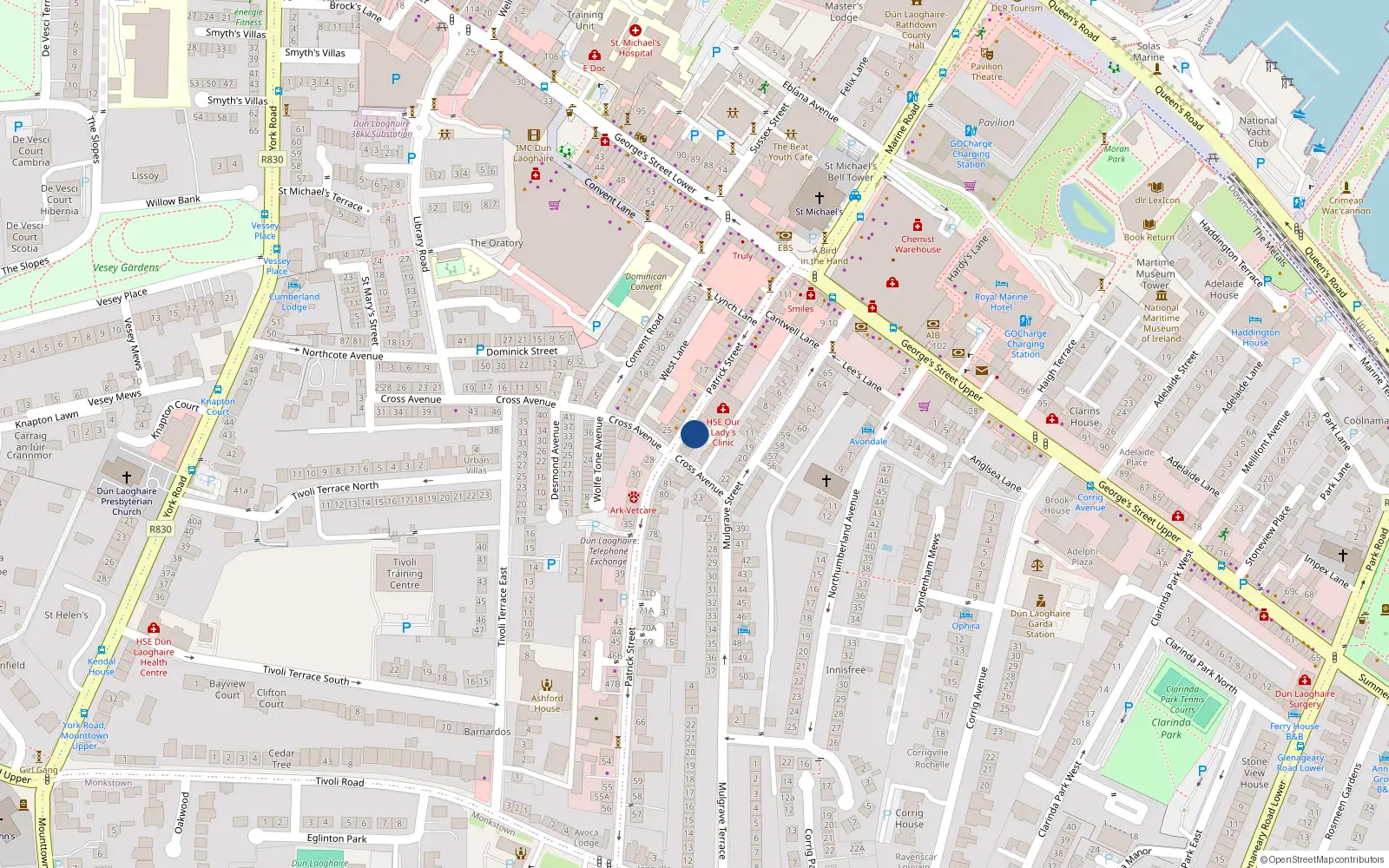 Overhead map showing the location of 88 Patrick Street, Dun Laoghaire, Co Dublin