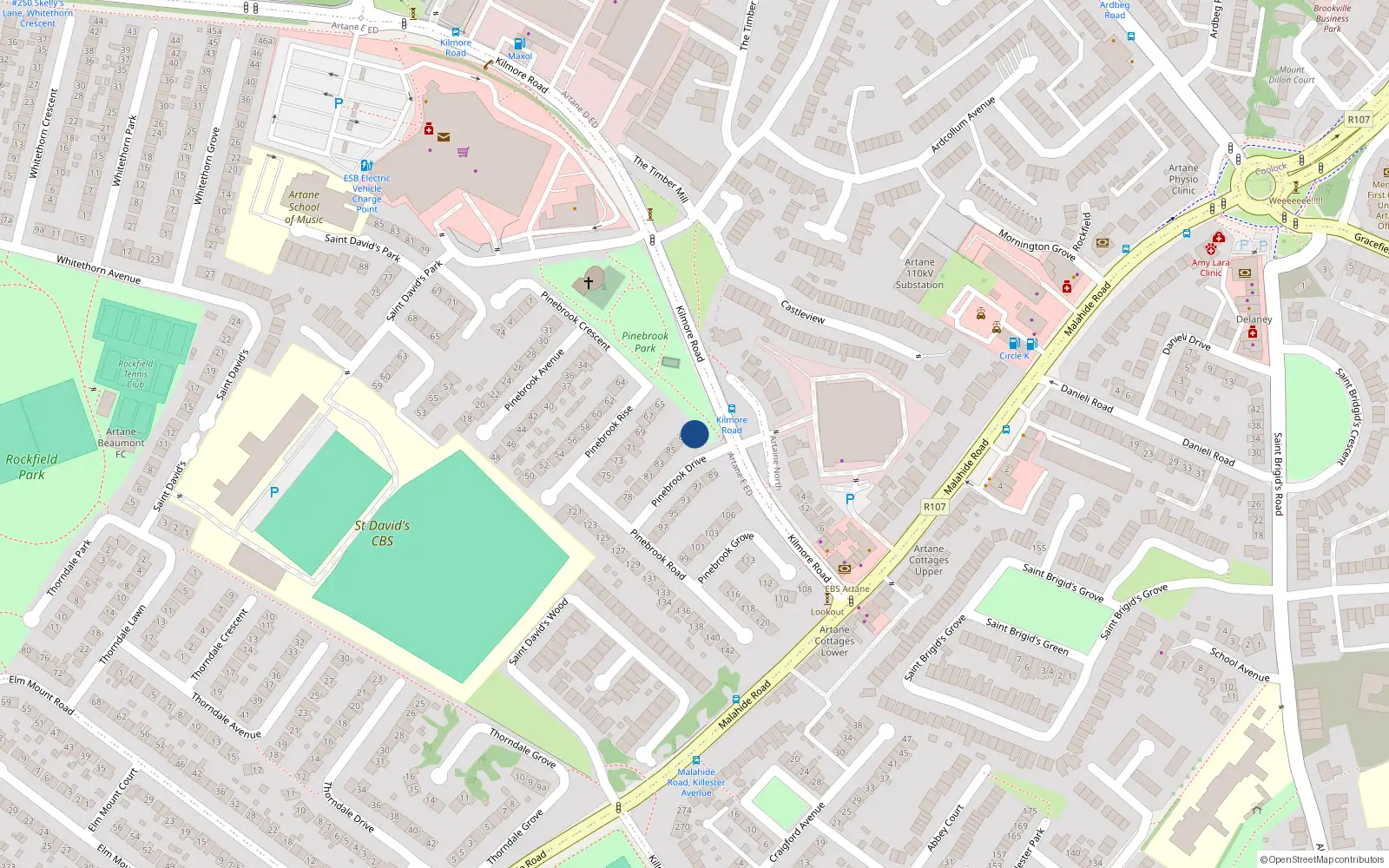 Overhead map showing the location of 88 Pinebrook Drive, Artane, Dublin 5
