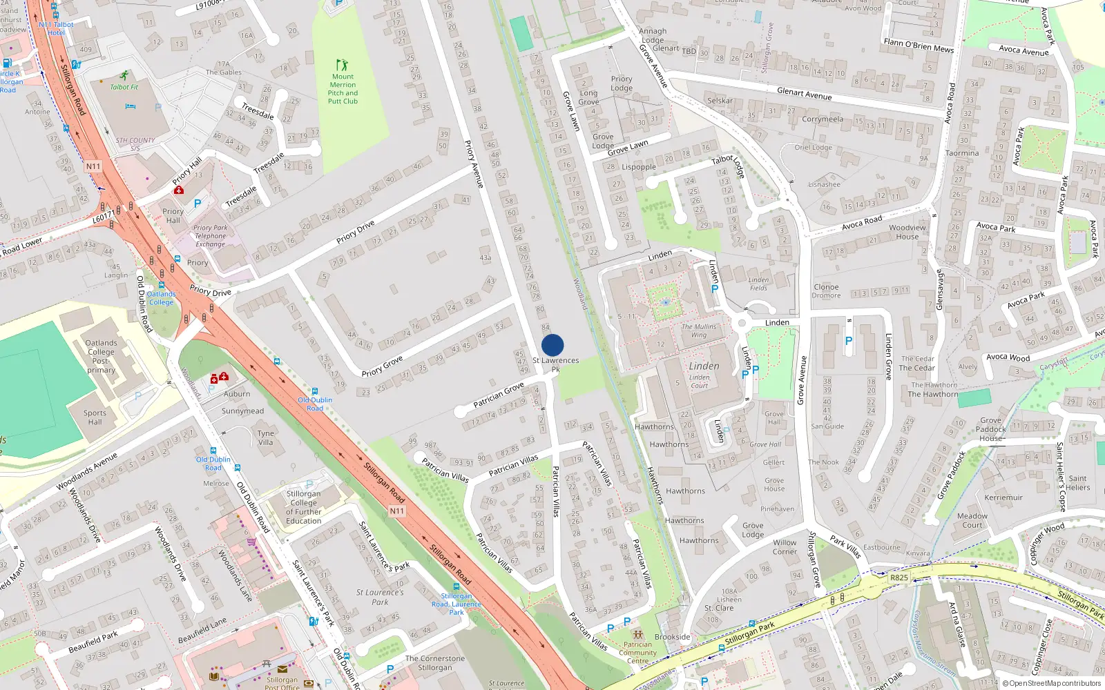 Overhead map showing the location of 88 Priory Avenue, Dublin