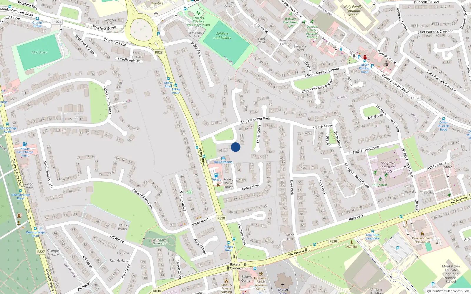 Overhead map showing the location of 88 Rory Oconnor Park, Dun Laoghaire, Dublin
