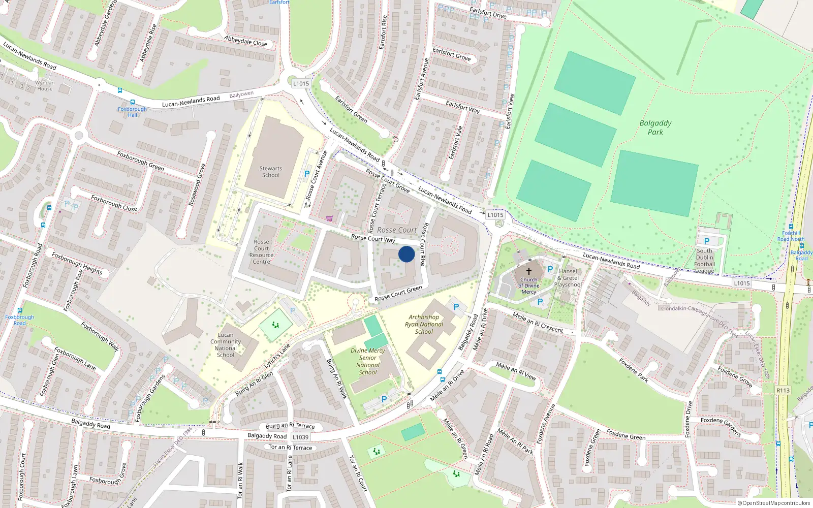 Overhead map showing the location of 88 Rosse Court Way, Lucan