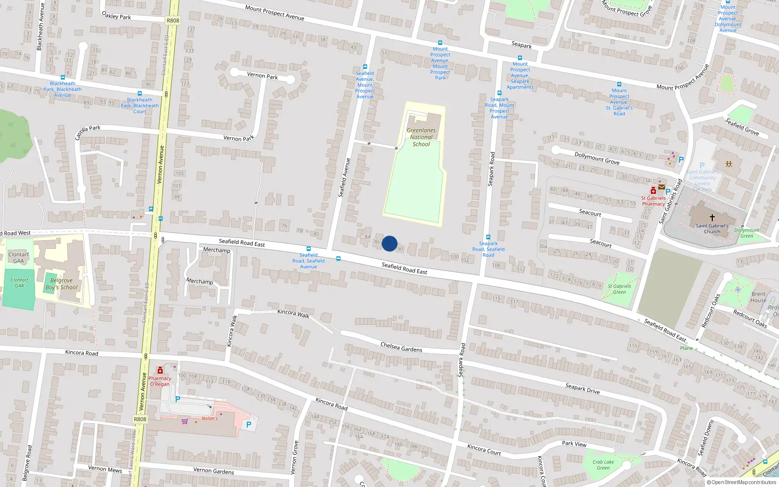 Overhead map showing the location of 88 Seafield Road East, Dublin 3