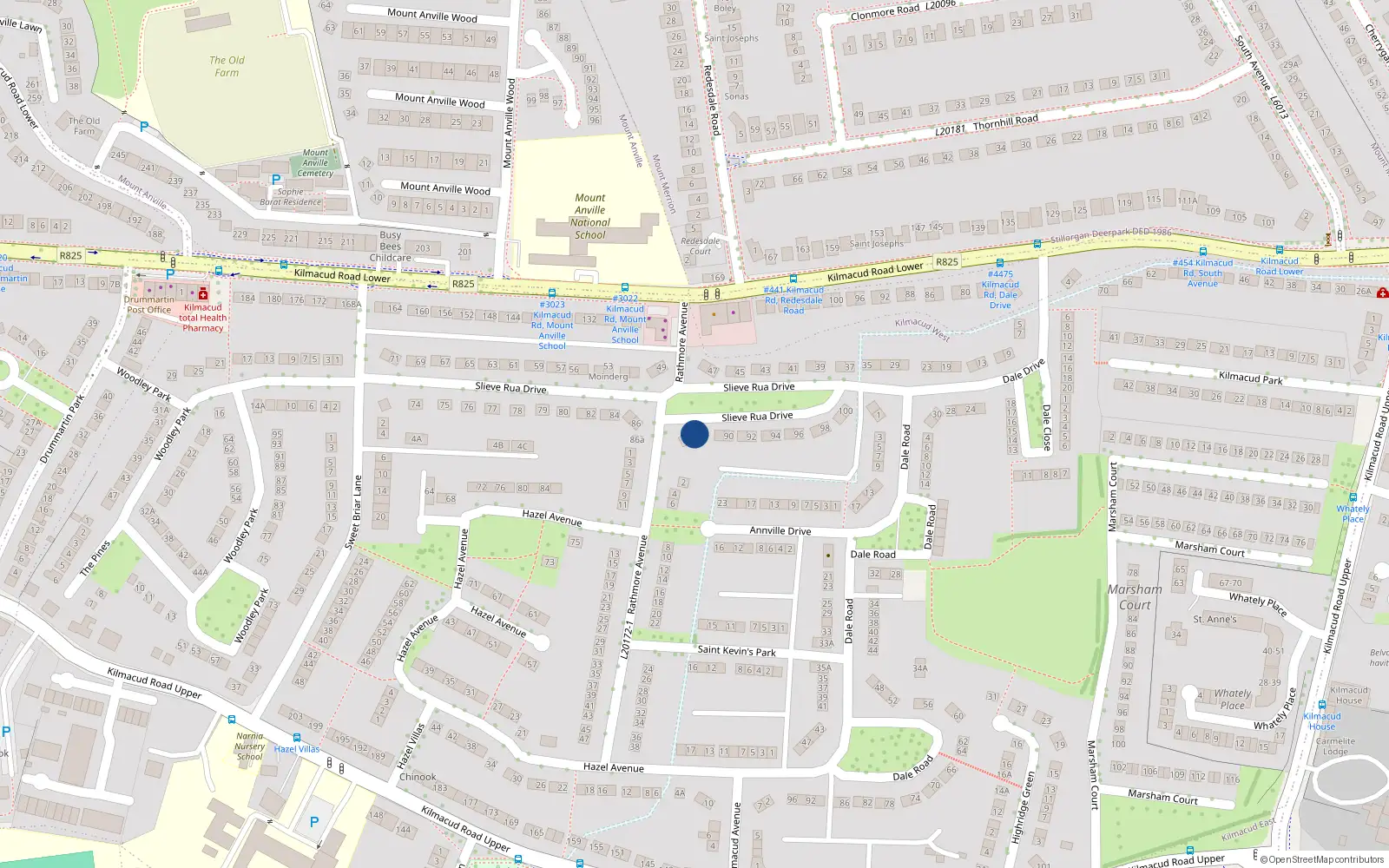 Overhead map showing the location of 88 Slieve Rua Drive, Blackrock