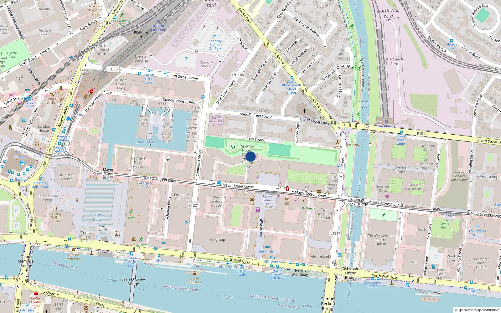 Overhead map showing the location of 88 Spencer House, Customs House Square, Mayor St