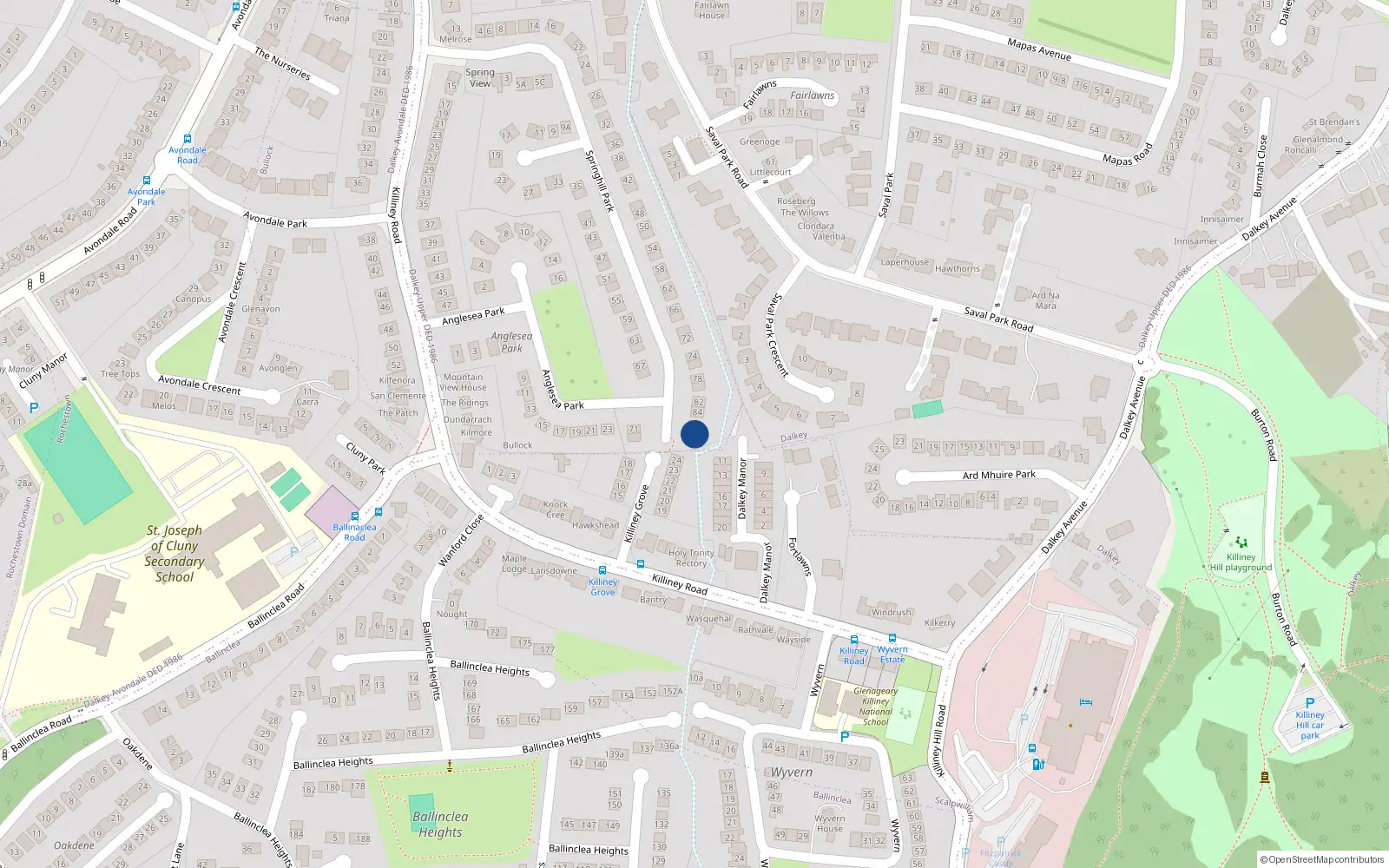 Overhead map showing the location of 88 Springhill Park, Dalkey