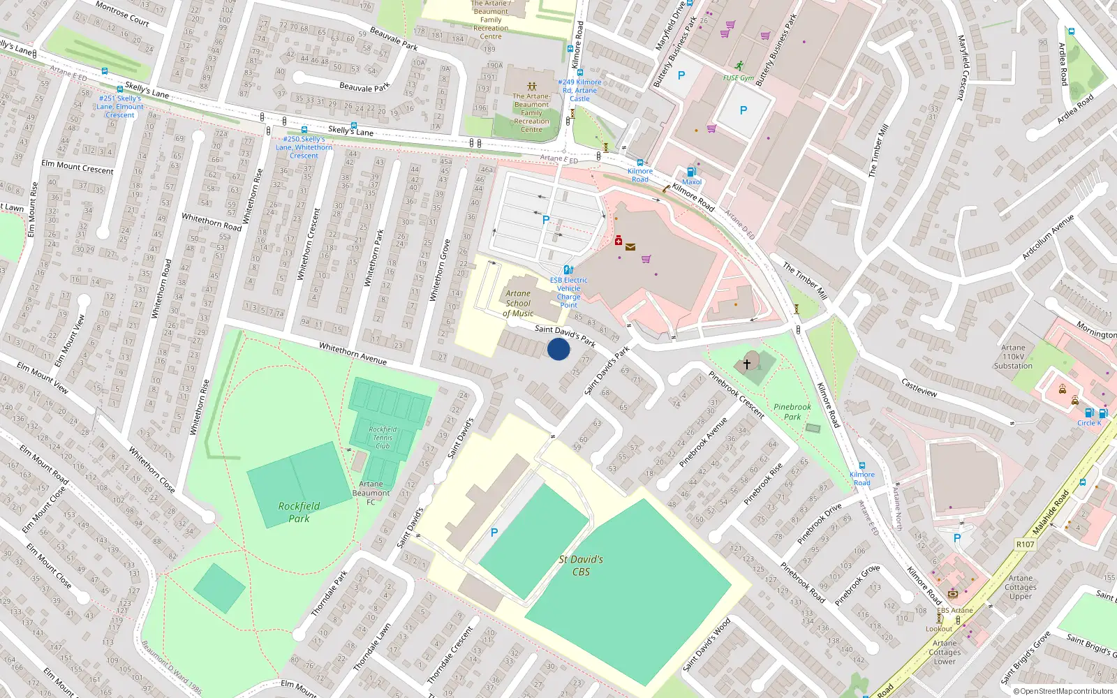 Overhead map showing the location of 88 Saint David's Park, Dublin 5
