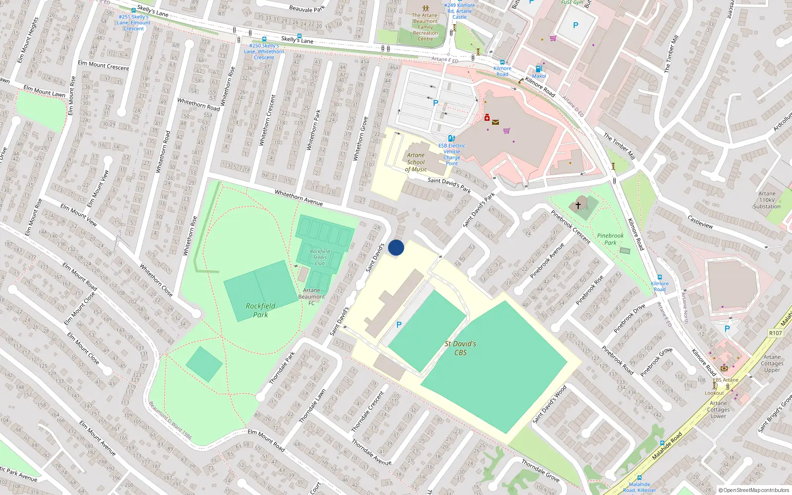 Overhead map showing the location of 88 St Davids, Artane
