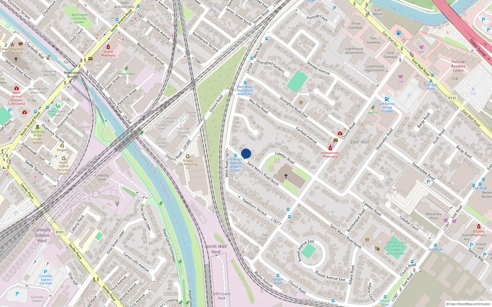 Overhead map showing the location of 88 St. Mary's Road North, East Wall, Dublin 3, D03 Dh93