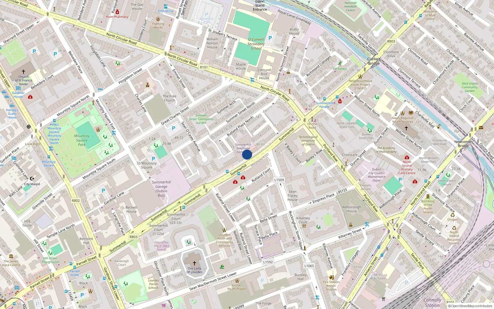 Overhead map showing the location of 88 Summerhill, Dublin 1, Dublin