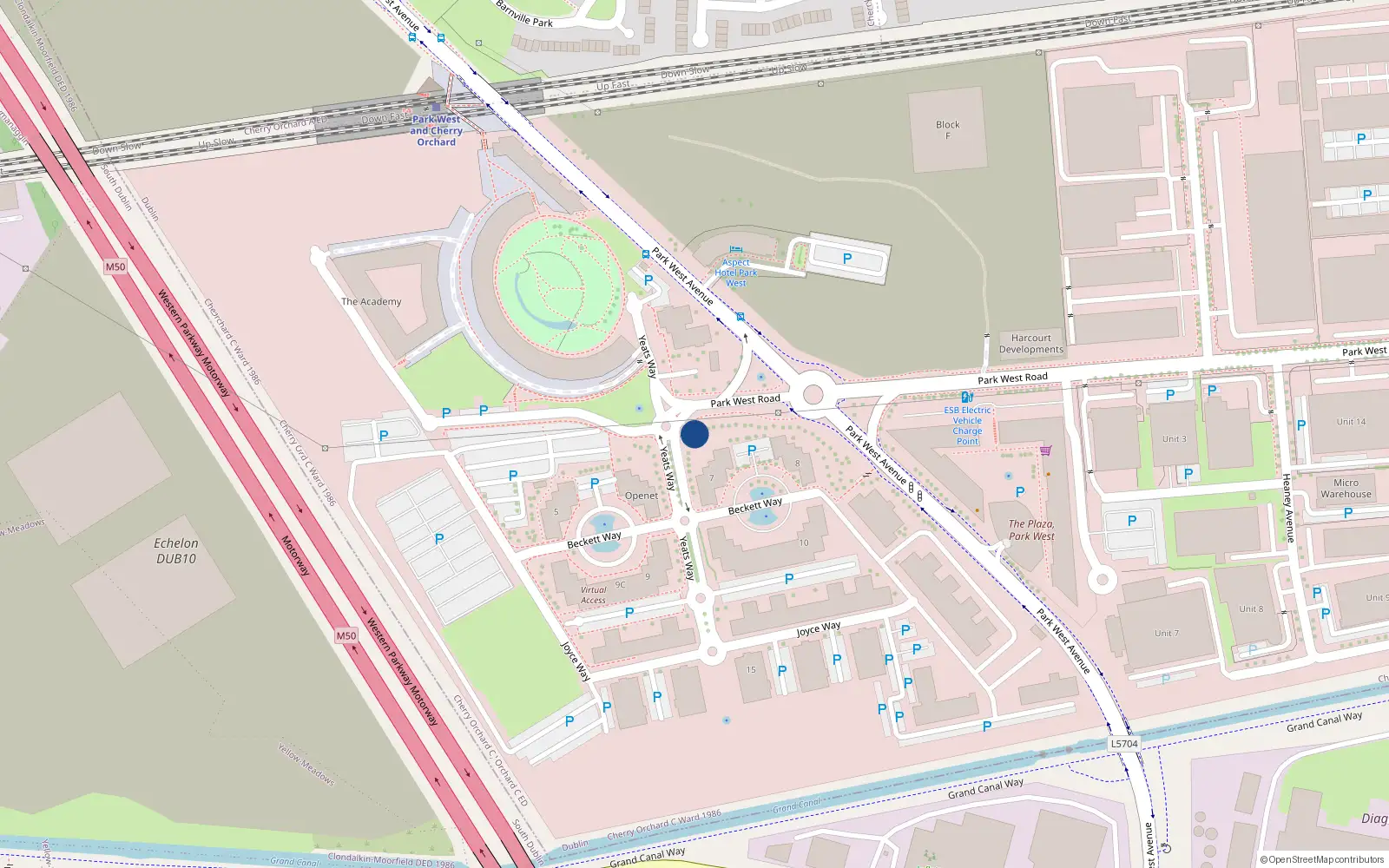 Overhead map showing the location of 88 the Crescent Building, Park West Point, Clondalkin