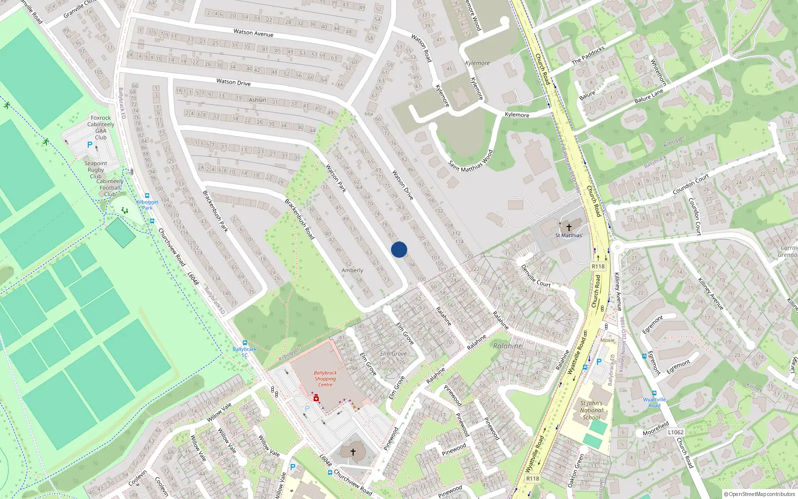 Overhead map showing the location of 88 Watson Park, Killiney, Dublin