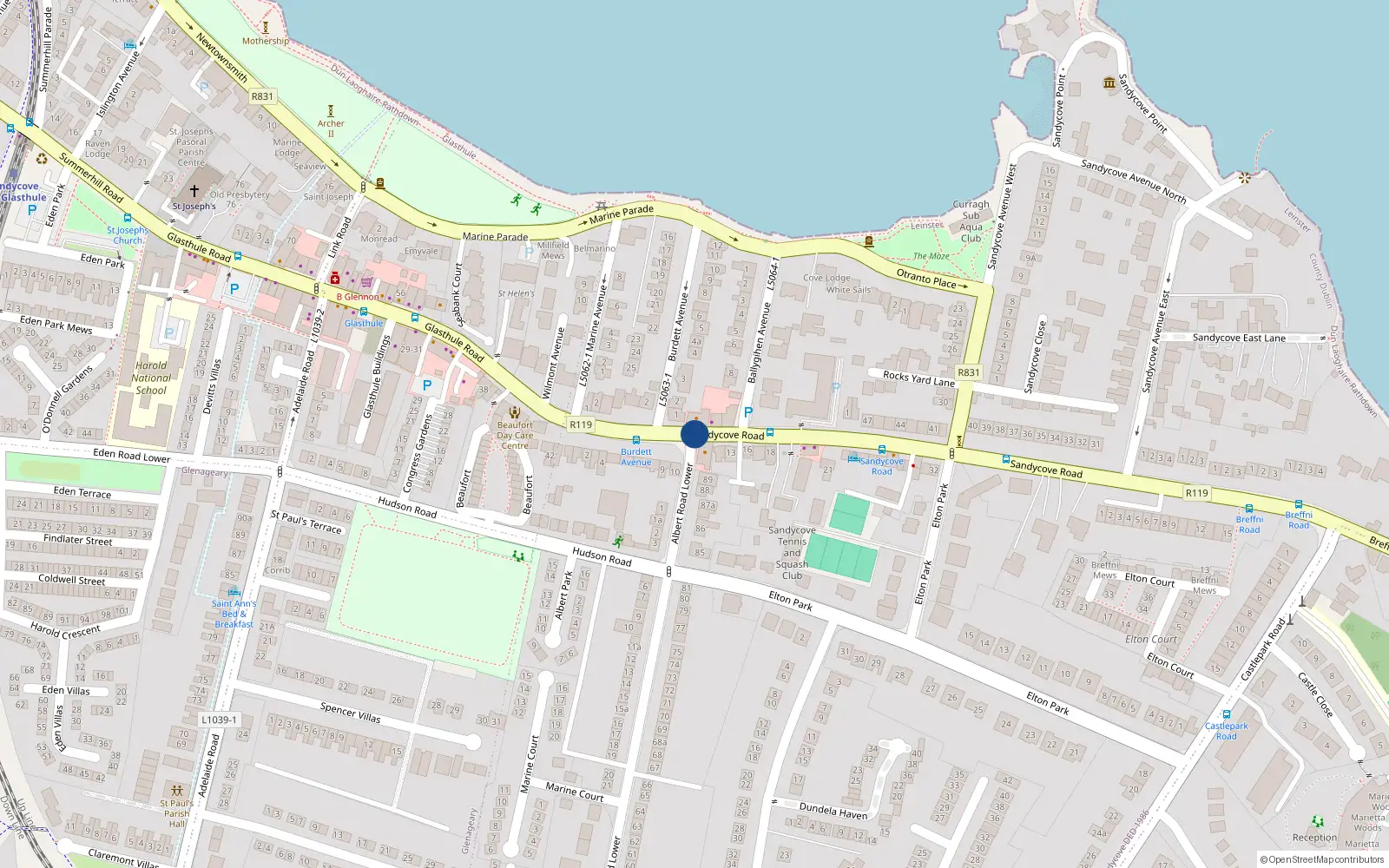 Overhead map showing the location of 89 Albert Road Lower, Dublin