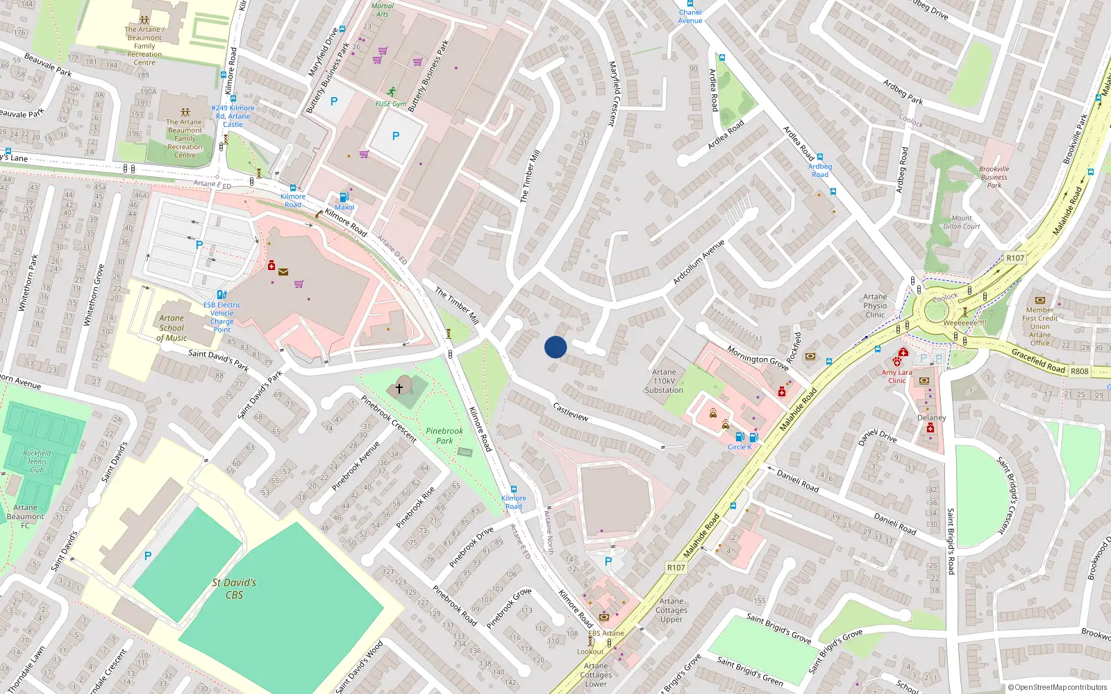 Overhead map showing the location of 89 Ardcollum Avenue, Artane, Dublin 5