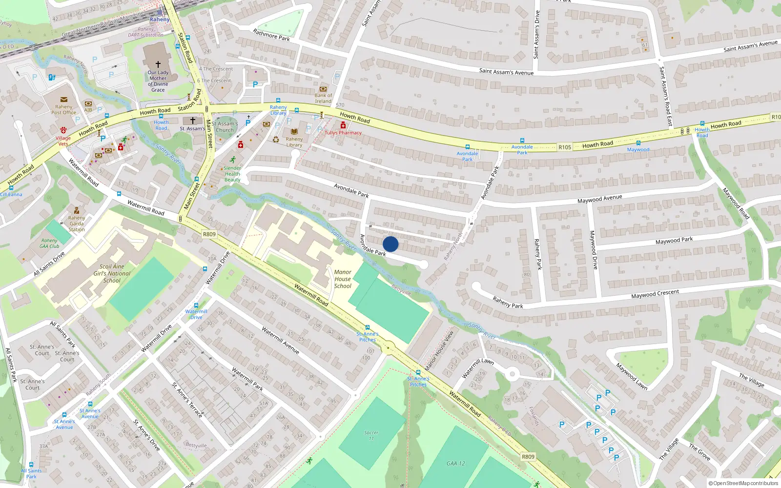 Overhead map showing the location of 89 Avondale Park, Dublin 5