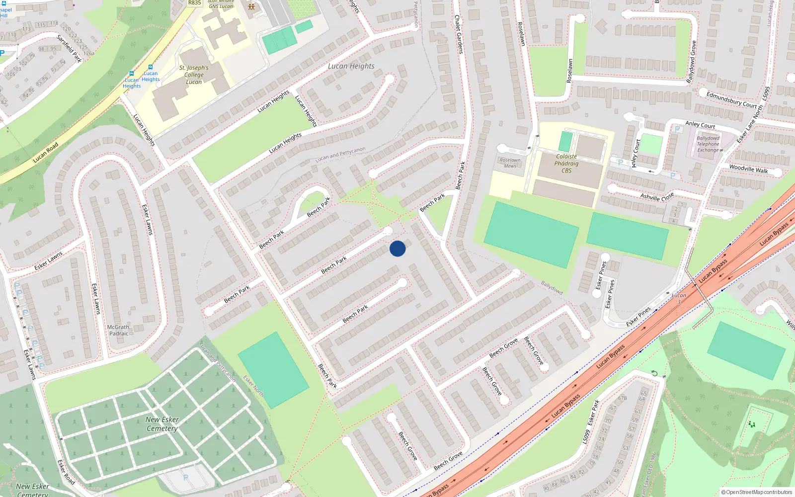 Overhead map showing the location of 89 Beech Park, Lucan, Dublin
