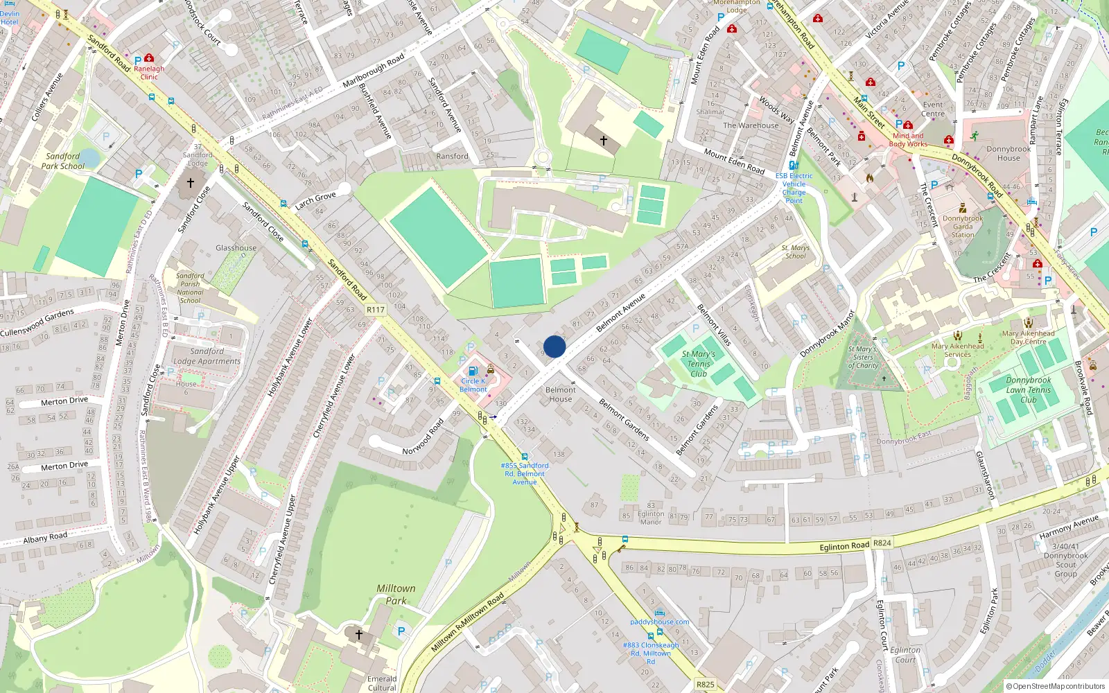 Overhead map showing the location of 89 Belmont Avenue, Donnybrook