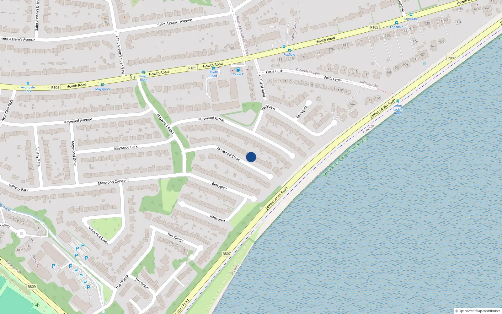 Overhead map showing the location of 89 Bettyglen, Howth Road, Raheny