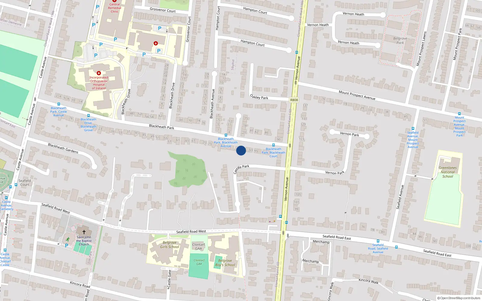 Overhead map showing the location of 89 Blackheath Park, Dublin 3
