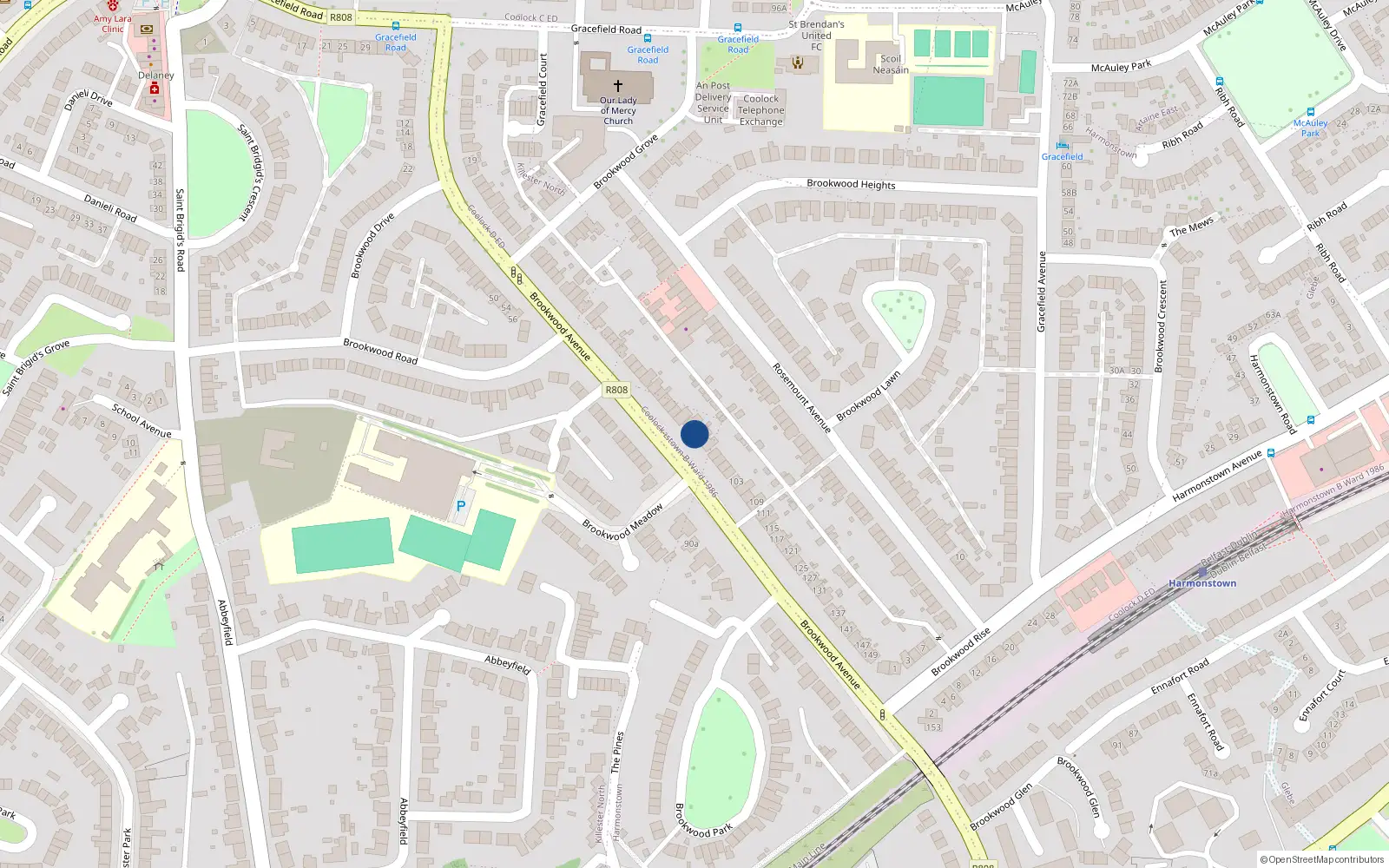 Overhead map showing the location of 89 Brookwood Avenue, Dublin 5