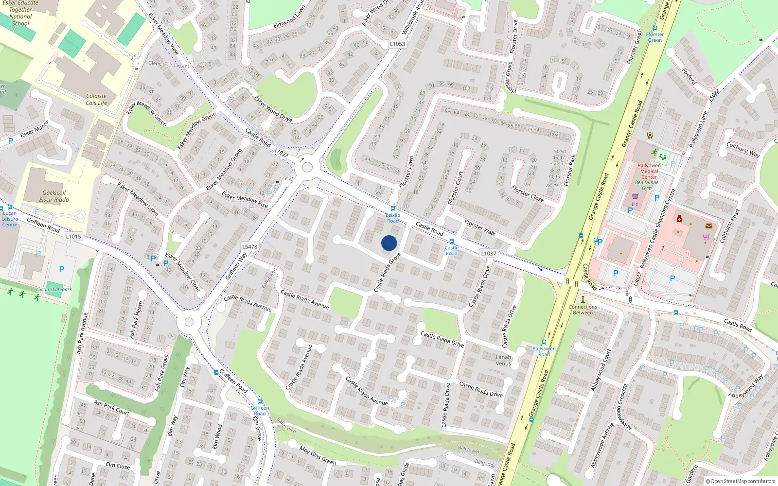 Overhead map showing the location of 89 Castle Riada Grove, Lucan