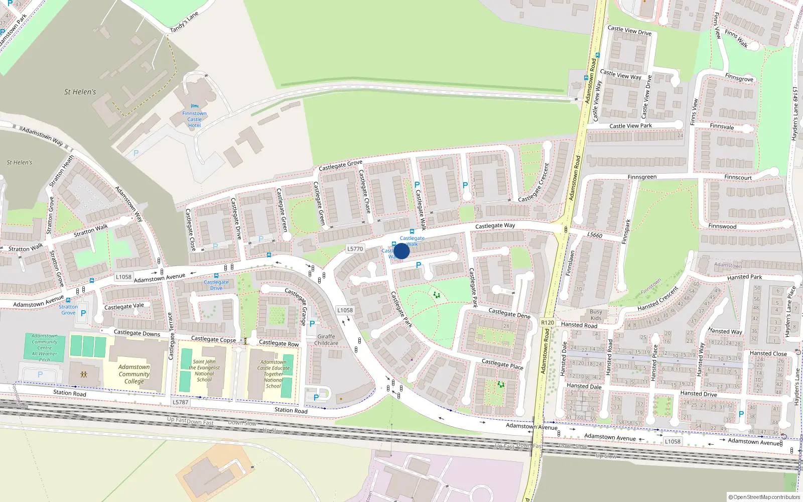 Overhead map showing the location of 89 Castlegate Way, Adamstown Castle, Lucan